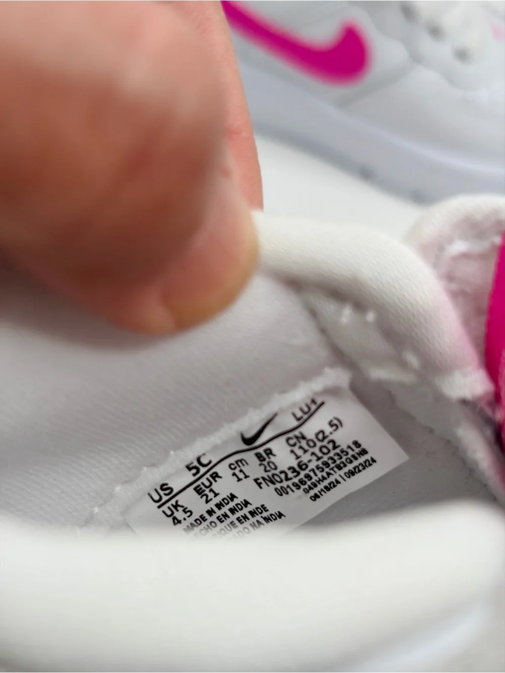 Nike Kids White Sneakers with Hot Pink Swoosh